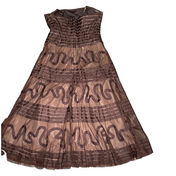 Y2K Vintage Brown Strapless Midi Dress size 8 Tulle and Silk - Picture 6 of 7